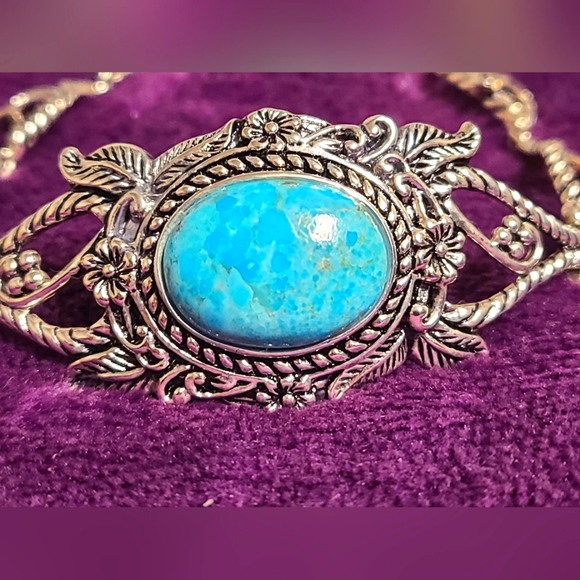 Blue Turquoise Sterling Silver Bracelet by Southwest Style, 7.5 inch - Picture 3 of 6